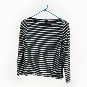 J Crew XS Long Sleeve Shirt Boat Neck Heather Gray White Striped Cotton Preppy